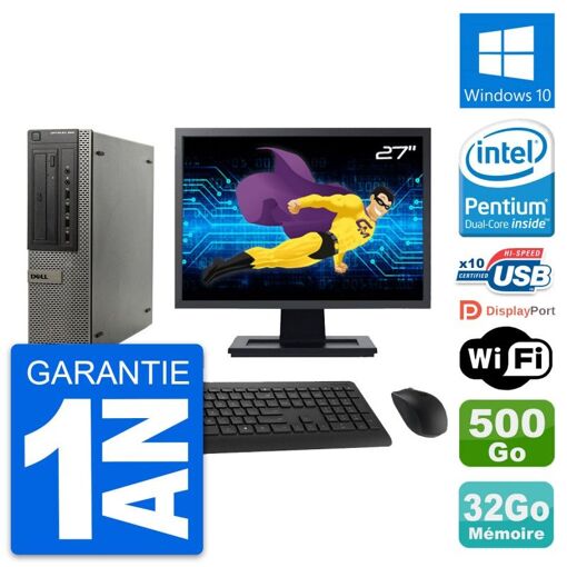 Dell OptiPlex 990 DT 27-Inch Monitor, Intel Pentium G630 2.7GHz, 32GB RAM, 500GB HDD, Windows 10, WiFi