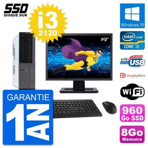 Dell OptiPlex 990 DT Desktop PC - 19" Screen, i3-2120, 8GB RAM, 960GB SSD, Windows 10, WiFi