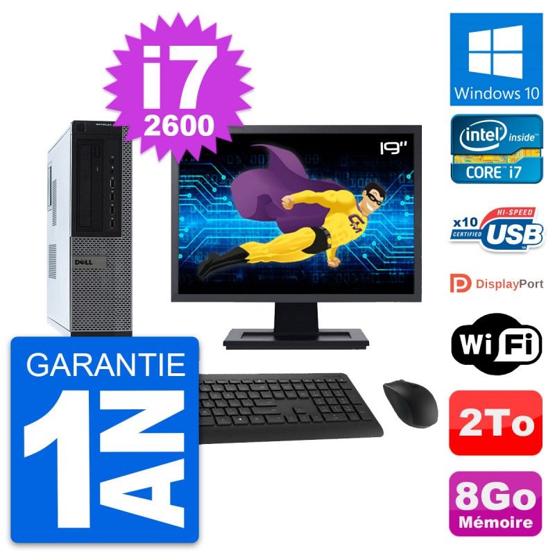Dell OptiPlex 990 DT Desktop PC - 19" Screen, Intel i7-2600, 8GB RAM, 2TB HDD, Windows 10, WiFi