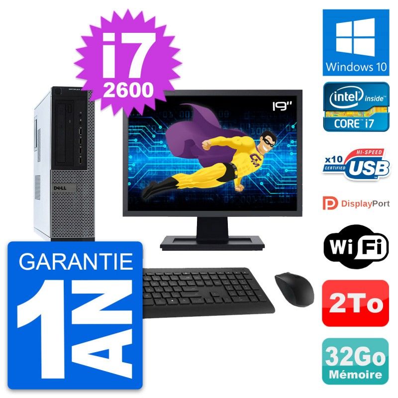 Dell OptiPlex 990 DT Desktop PC - 19" Screen, Intel i7-2600, 32GB RAM, 2TB HDD, Windows 10, WiFi