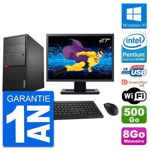 PC de sobremesa Lenovo M900 - Pantalla de 27", Procesador Intel G4400, 8 GB RAM, 500 GB HDD, Windows 10, WiFi
