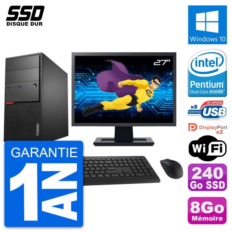 Lenovo M900 Desktop Computer, 27" Screen, Intel G4400, 8GB RAM, 240GB SSD, Windows 10, WiFi
