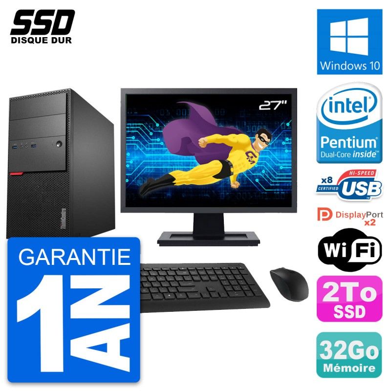 Lenovo ThinkCentre M900 Desktop PC - 27" Screen, Intel G4400, 32GB RAM, 2TB SSD, Windows 10, Wifi
