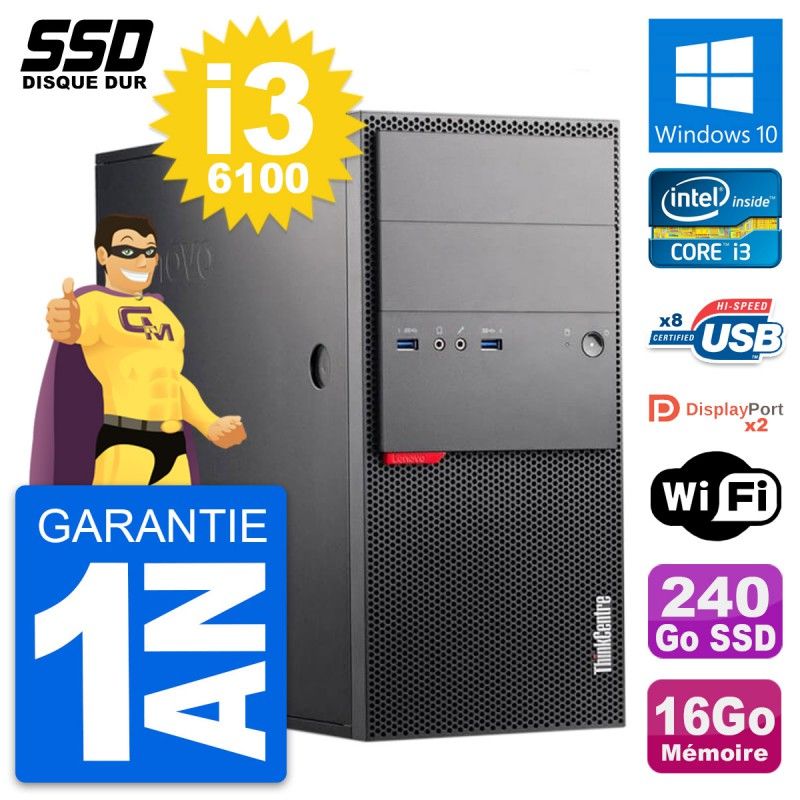 Lenovo ThinkCentre M900 Desktop PC - Intel i3-6100, 16GB RAM, 240GB SSD, Windows 10, Wifi