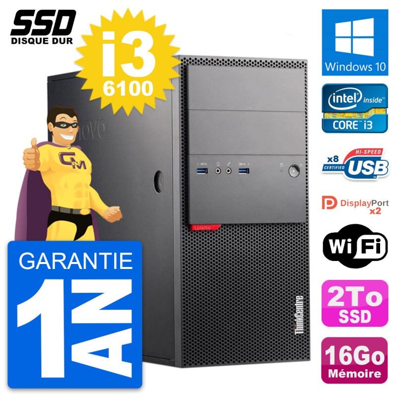 Lenovo ThinkCentre M900 Desktop PC - Intel i3-6100, 16GB RAM, 2TB SSD, Windows 10, WiFi