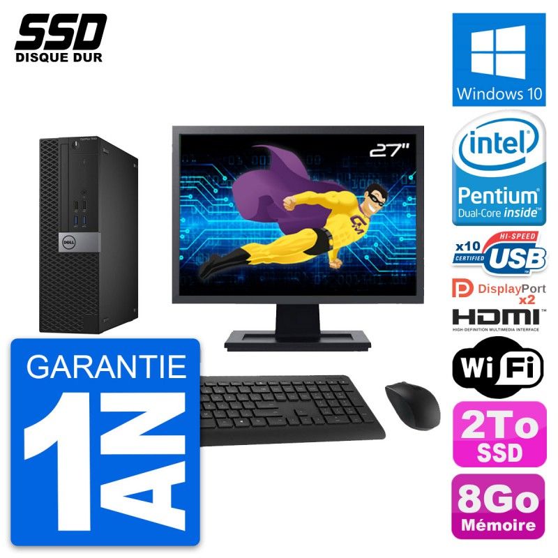 Dell OptiPlex 7040 SFF Computer - 27" Screen, Intel G4400, 8GB RAM, 2TB SSD, HDMI