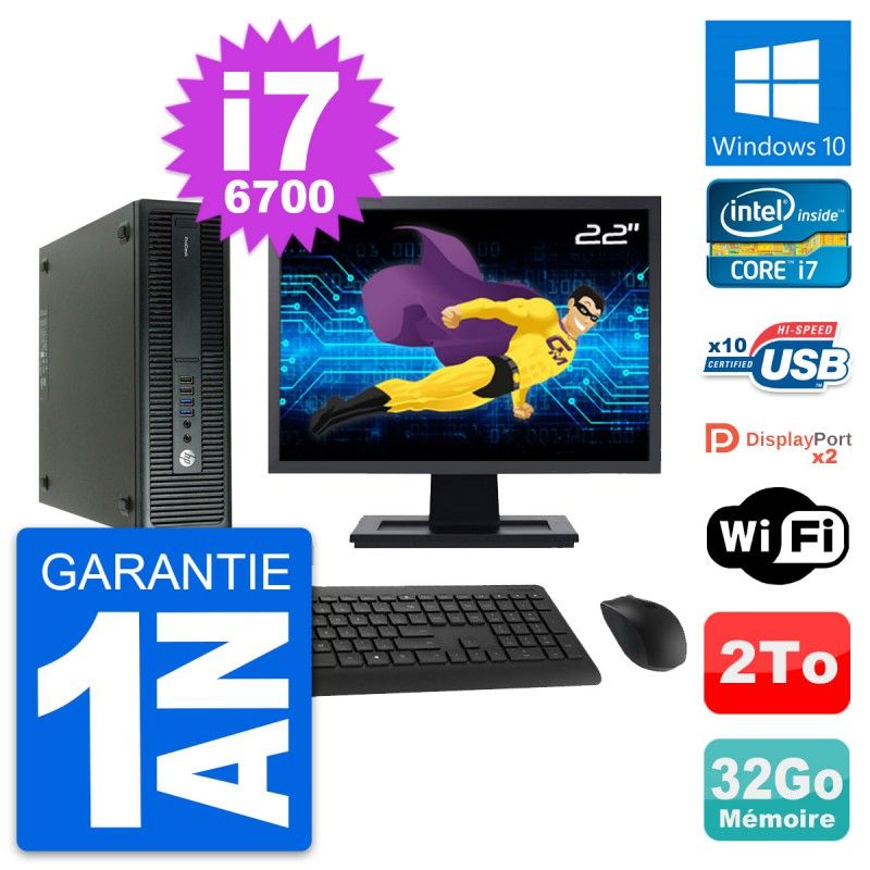 HP ProDesk 600 G2 SFF Computer - 22" Screen, Intel i7-6700, 32GB RAM, 2TB HDD, Windows 10, WiFi