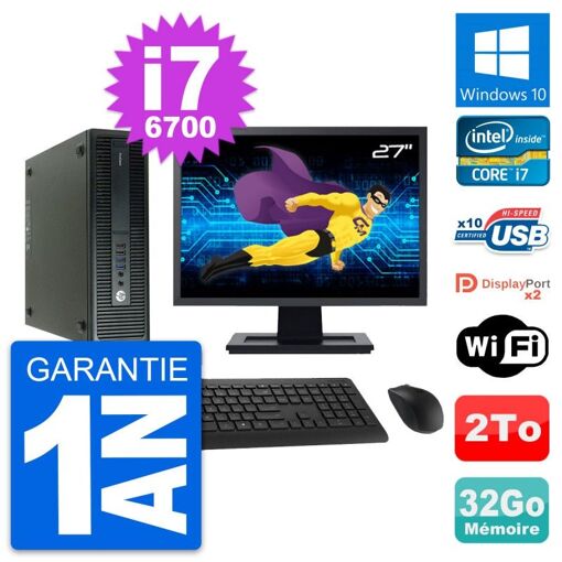 HP ProDesk 600 G2 SFF Computer - 27" Screen, Intel i7-6700, 32GB RAM, 2TB HDD, Windows 10, WiFi