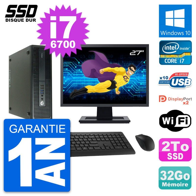 HP ProDesk 600 G2 SFF Computer - 27" Screen, Intel Core i7-6700, 32GB RAM, 2TB SSD, Windows 10, WiFi