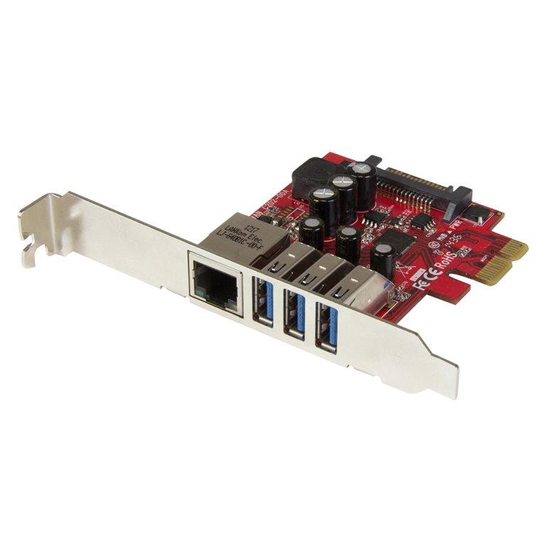 Tarjeta StarTech.com PCIe de 3 puertos USB 3.0 y 1 Ethernet Gigabit con UASP