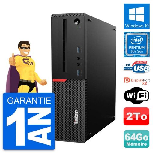 Computadora Lenovo ThinkCentre M800 SFF - Procesador Intel G4400, 64GB de RAM, 2TB de almacenamiento, Windows 10, WiFi