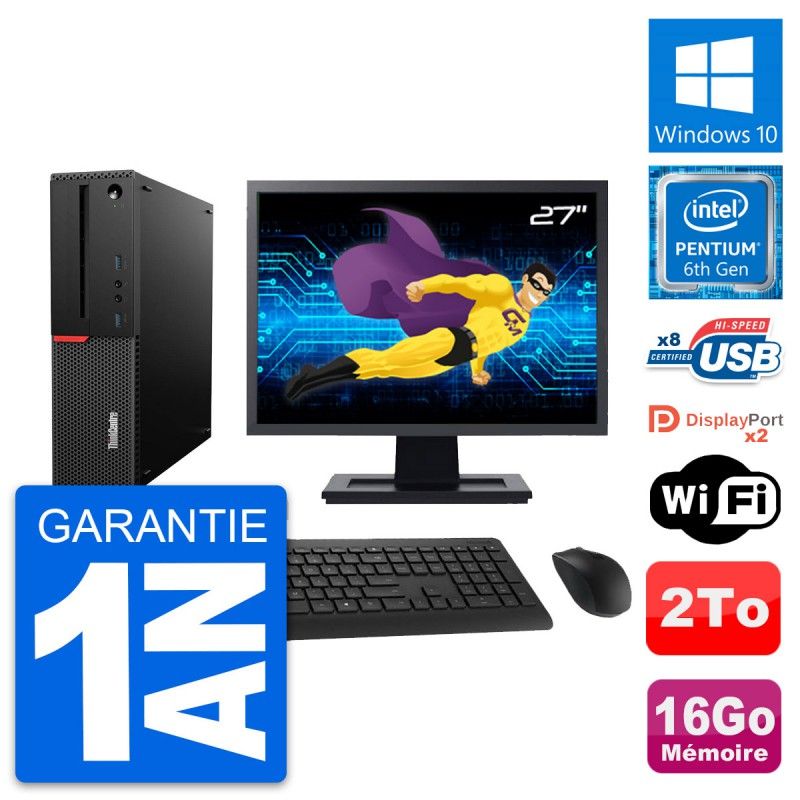 Lenovo M800 SFF Desktop PC - 27" Screen, Intel G4400, 16GB RAM, 2TB HDD, Windows 10, WiFi