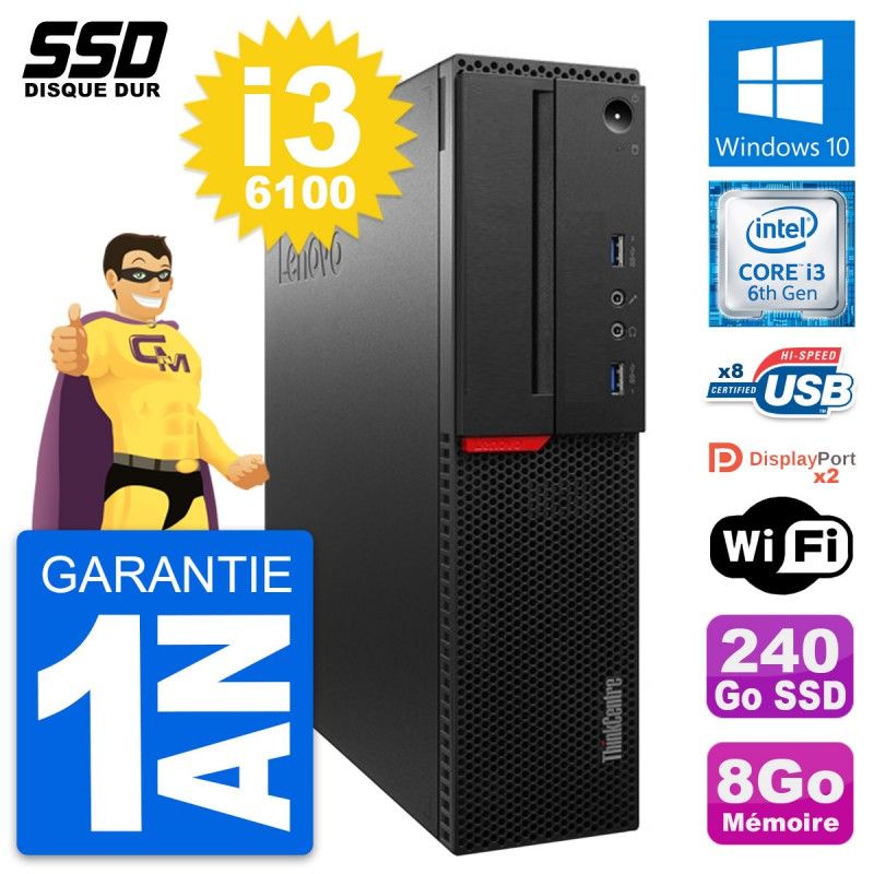 Lenovo ThinkCentre M800 SFF Desktop Computer - Intel Core i3-6100, 8GB RAM, 240GB SSD, Windows 10, WiFi