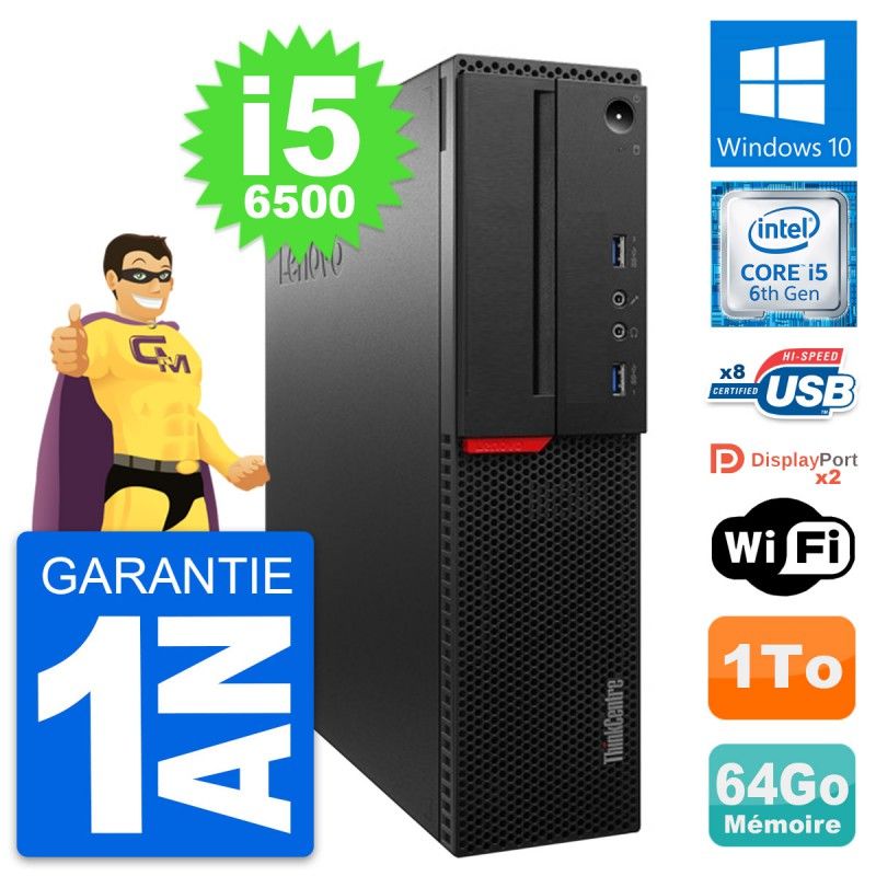 Lenovo ThinkCentre M800 SFF Computer - Intel i5-6500, 64GB RAM, 1TB HDD, Windows 10, WiFi