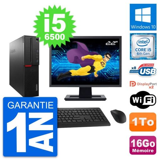 Lenovo M800 SFF Desktop Computer - 22" Screen, Intel i5-6500, 16GB RAM, 1TB HDD, Windows 10, WiFi
