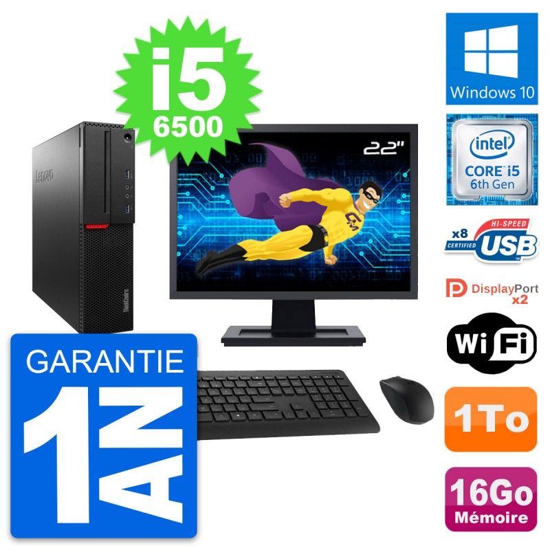 Lenovo M800 SFF Desktop Computer - 22" Screen, Intel i5-6500, 16GB RAM, 1TB HDD, Windows 10, WiFi