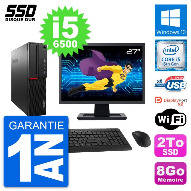 Lenovo M800 SFF Desktop Computer, 27" Screen, Intel Core i5-6500, 8GB RAM, 2TB SSD, Windows 10, WiFi