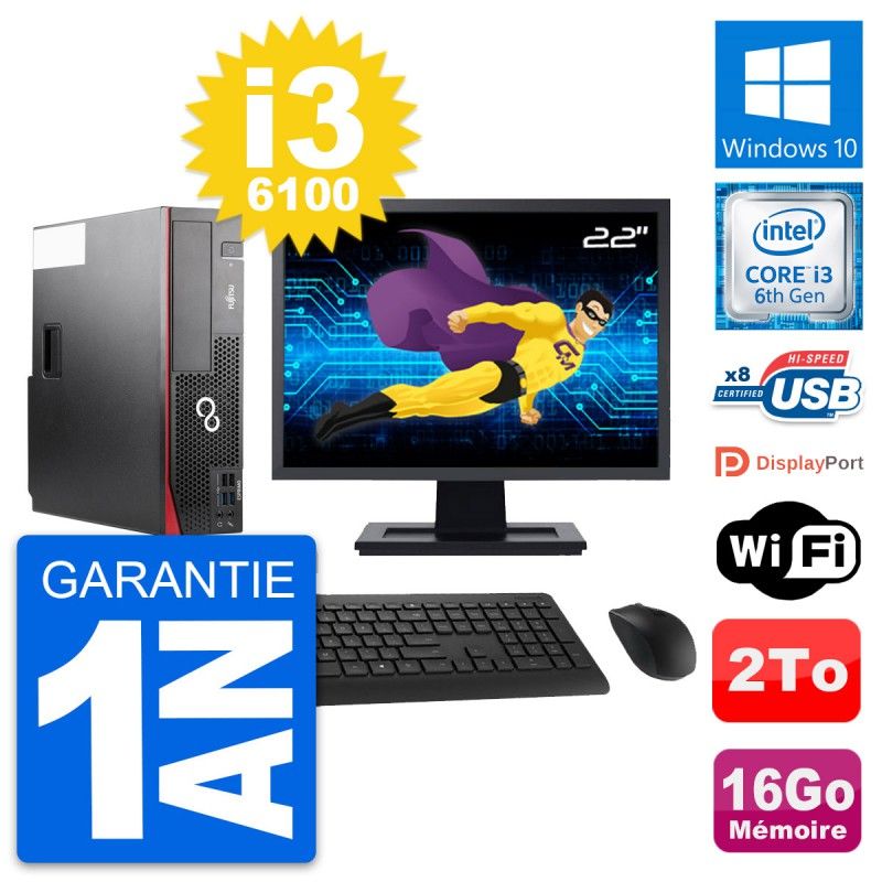 Fujitsu D556 DT 22-inch Computer - Intel i3-6100, 16GB RAM, 2TB HDD, Windows 10, WiFi