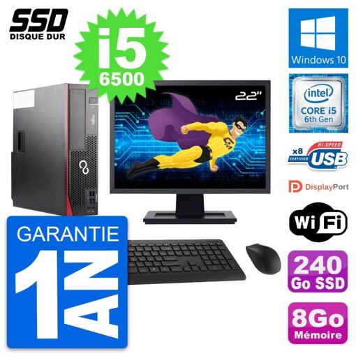 PC de escritorio Fujitsu D556 DT de 22 pulgadas - Procesador Intel i5-6500, 8 GB de RAM, 240 GB SSD, Windows 10, WiFi