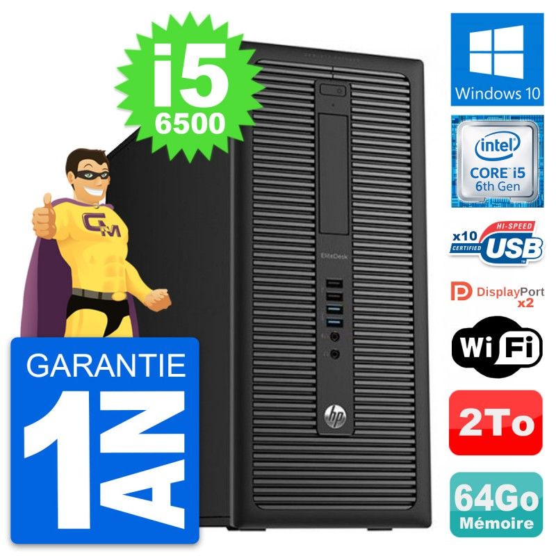 HP EliteDesk 800 G2 Desktop PC - Intel i5-6500, 64GB RAM, 2TB HDD, Windows 10, Wi-Fi