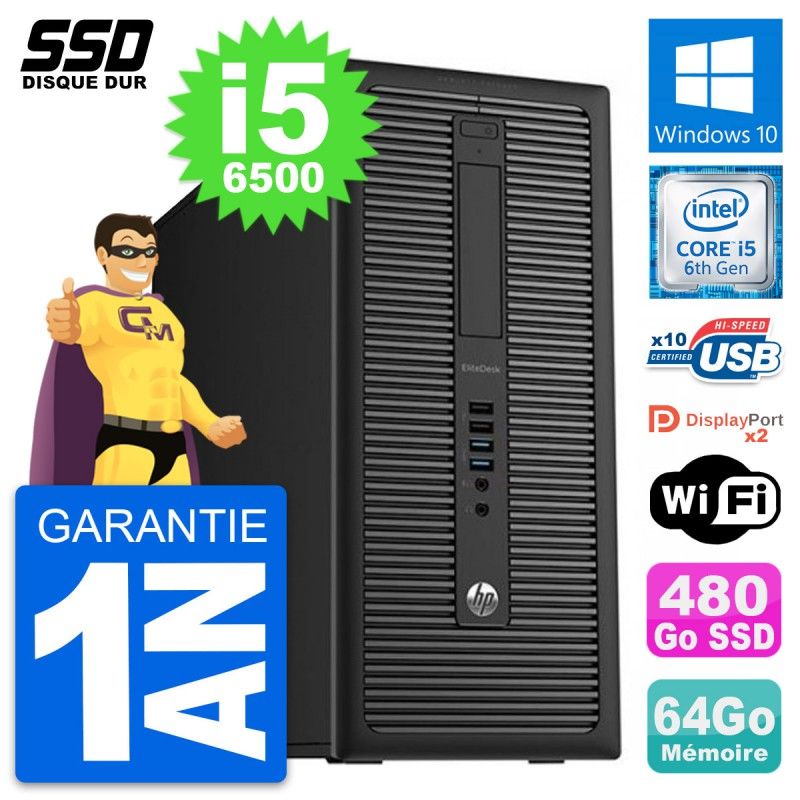 HP EliteDesk 800 G2 Desktop PC - Intel i5-6500, 64GB RAM, 480GB SSD, Windows 10, WiFi