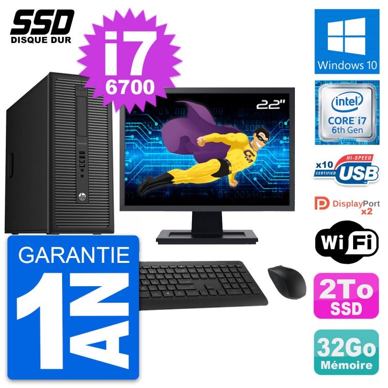 PC de escritorio HP EliteDesk 800 G2 - Pantalla de 22', i7-6700, 32GB RAM, 2TB SSD, Windows 10, Wifi