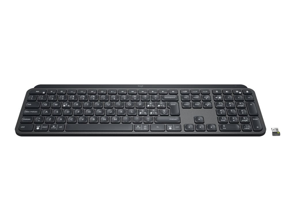 Logitech MX Keys Wireless Keyboard - Backlit, Bluetooth, 2.4 GHz, QWERTY, Swiss Design, Graphite