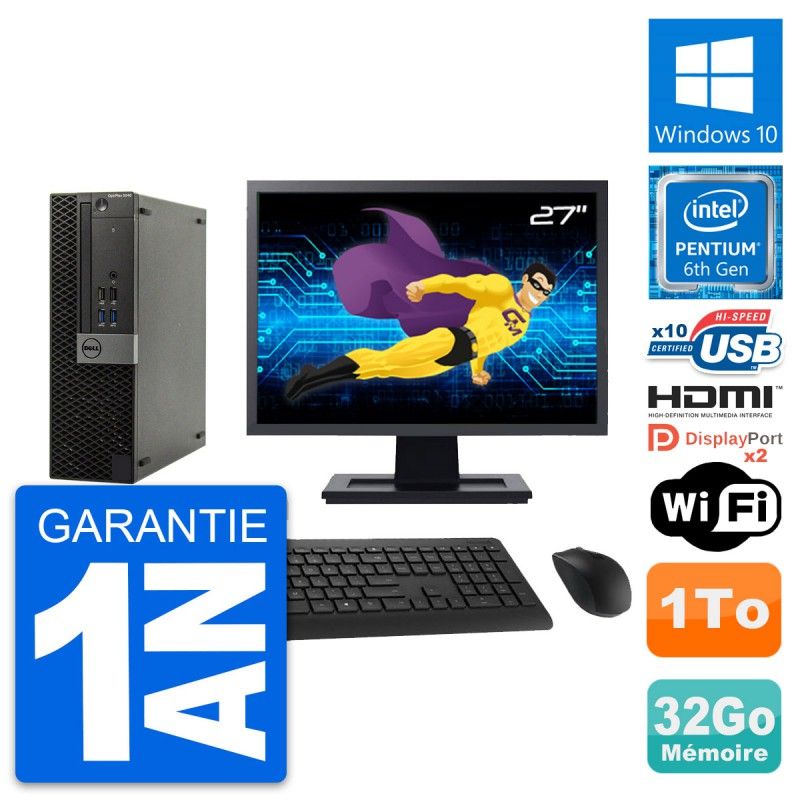 Dell OptiPlex 5040 SFF PC - 27" Screen, Intel G4400, 32GB RAM, 1TB HDD, HDMI, WiFi