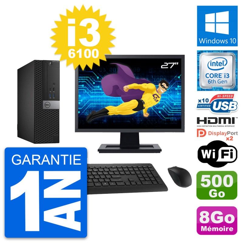 Dell OptiPlex 5040 SFF PC - 27" Screen, i3-6100, 8GB RAM, 500GB HDD, HDMI