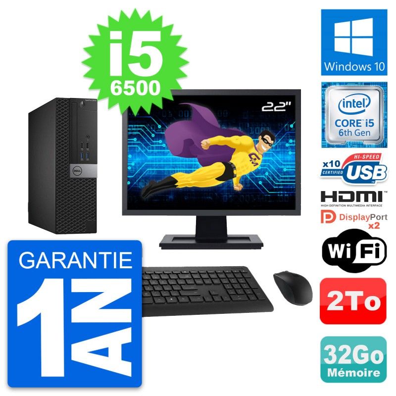Dell OptiPlex 5040 SFF Computer - 22" Screen, Core i5-6500, 32GB RAM, 2TB HDD, HDMI, Windows 10, WiFi