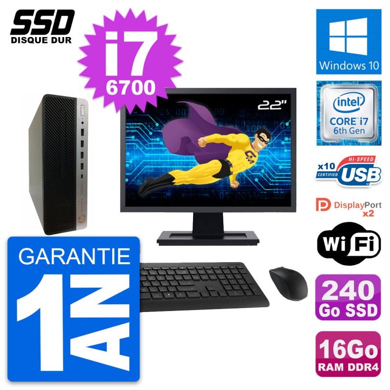HP ProDesk 600 G3 SFF Desktop PC - 22" Screen, i7-6700, 16GB RAM, 240GB SSD, Windows 10, Wifi