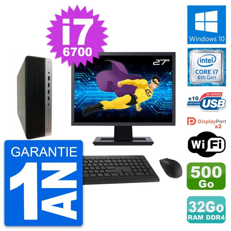 HP ProDesk 600 G3 SFF Desktop PC - 27" Screen, Intel i7-6700, 32GB RAM, 500GB Storage