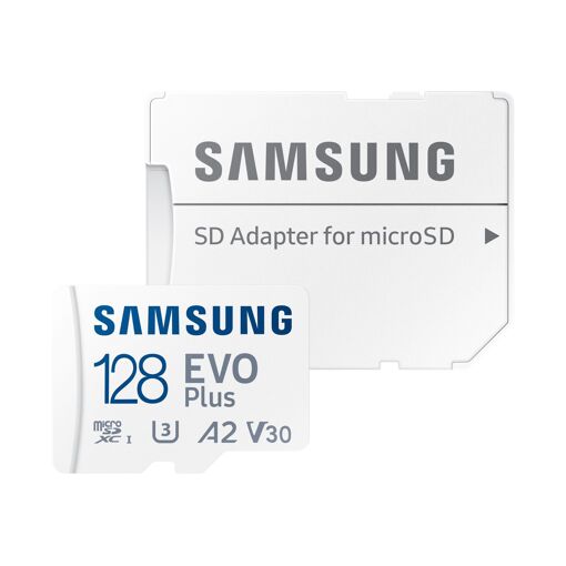 Samsung EVO Plus 128GB MicroSDXC Card (with SD Adapter) - A2 / V30 Video Class / UHS-I U3 / Class 10