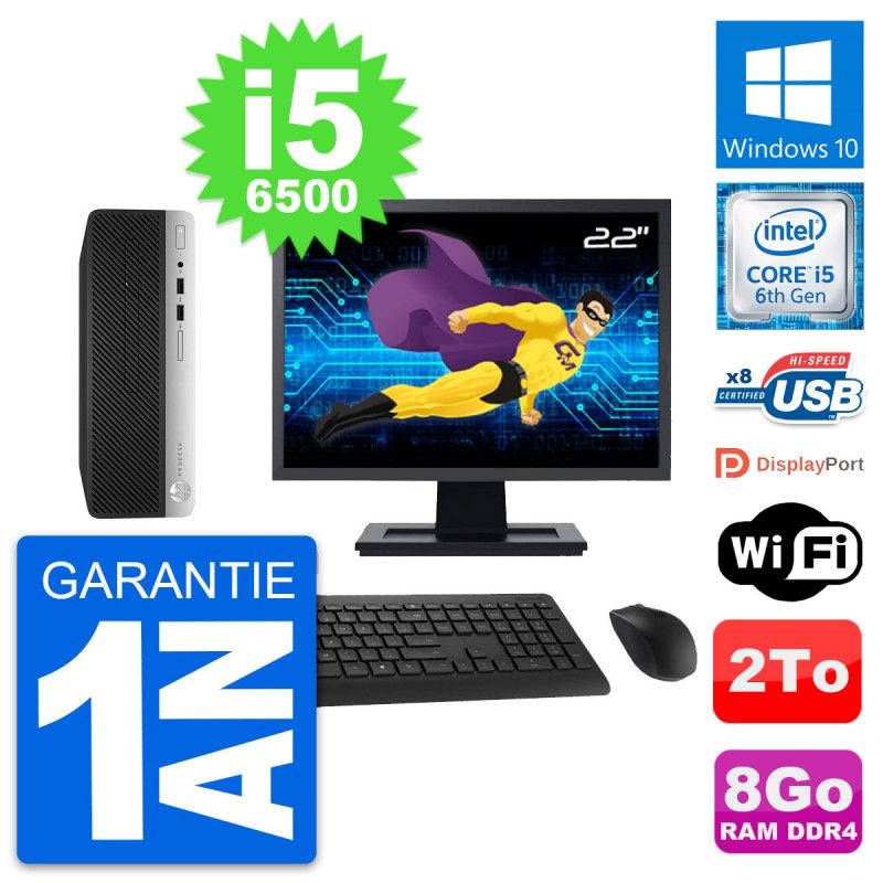 HP ProDesk 400 G4 SFF PC - 22" Screen, i5-6500, 8GB RAM, 2TB HDD, Windows 10, Wifi