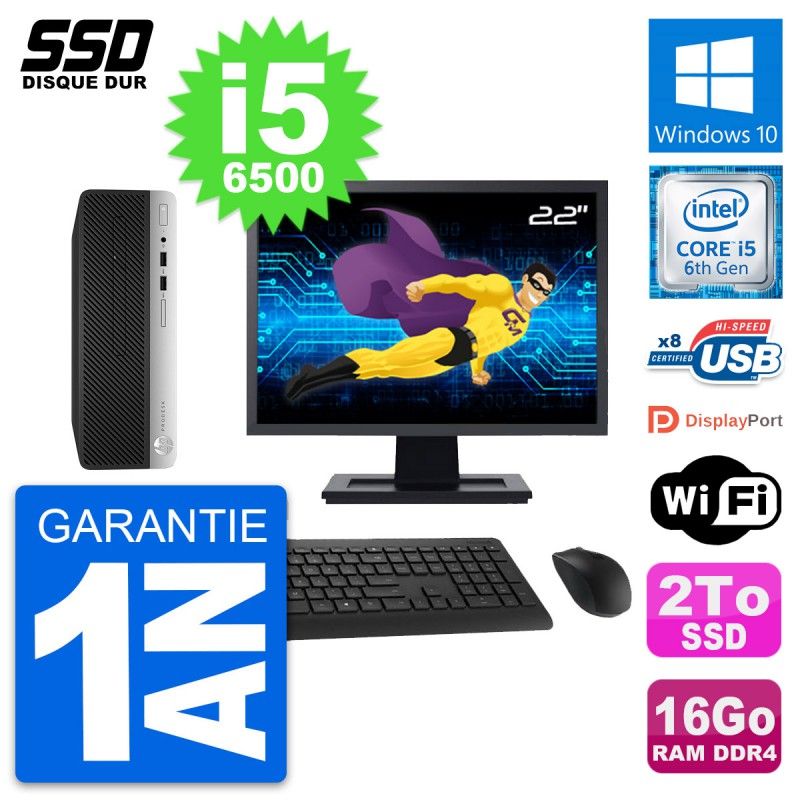 HP ProDesk 400 G4 SFF PC - 22" Screen, Core i5-6500, 16GB RAM, 2TB SSD, Windows 10, WiFi