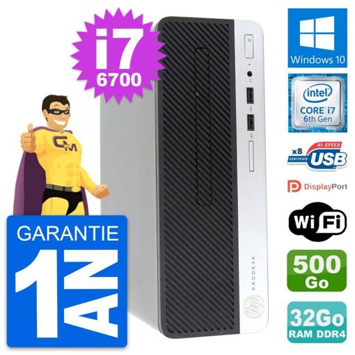 HP ProDesk 400 G4 SFF PC - Intel i7-6700, 32GB RAM, 500GB HDD, Windows 10, WiFi