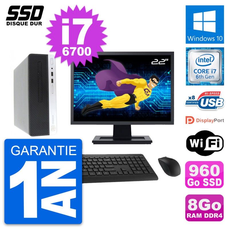 HP ProDesk 400 G4 SFF Computer - 22" Screen, i7-6700, 8GB RAM, 960GB SSD, Windows 10, WiFi