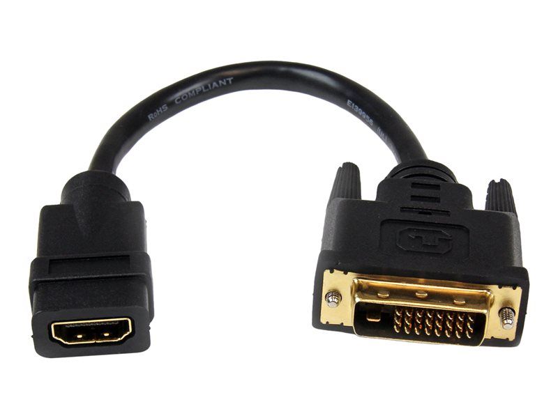 DLH Energy Video Adapter - DVI-D Male to HDMI Female - 20 cm - Black - Threaded Nuts, Supports 1080p 60Hz
