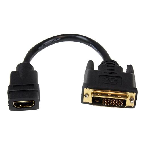 DLH Energy Video Adapter - DVI-D Male to HDMI Female - 20 cm - Black - Threaded Nuts, Supports 1080p 60Hz