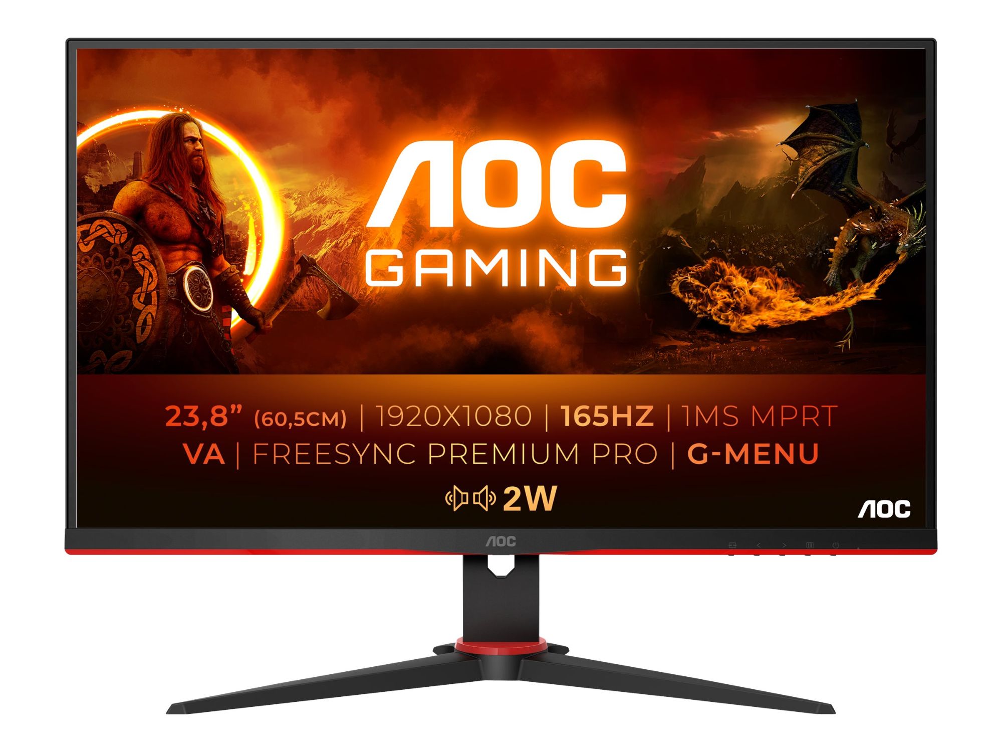 AOC 24G2SAE/BK Gaming Monitor - 24" VA LED - 1920x1080p @ 165Hz - 350 cd/m² - 1ms Response Time