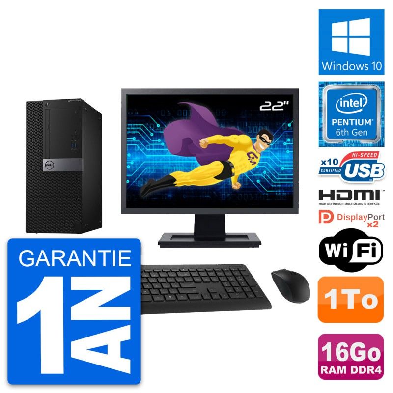 Dell OptiPlex 7040 Desktop Computer, 22" Screen, Intel G4400, 16GB RAM, 1TB HDD, HDMI, WiFi