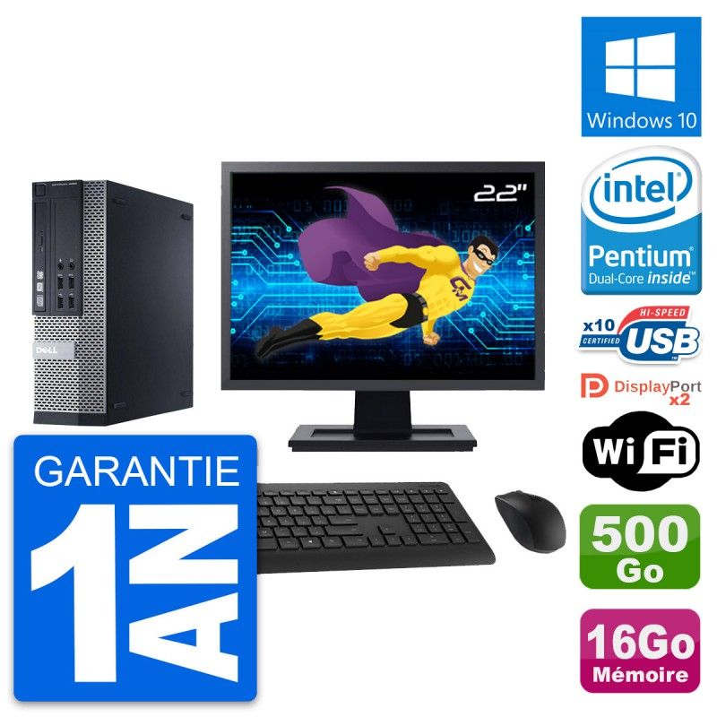 Dell Optiplex 9020 SFF PC - 22" Screen, Pentium G3220, 16GB RAM, 500GB Disk