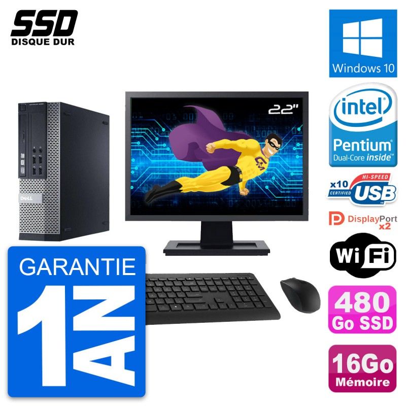 Dell Optiplex 9020 SFF PC - 22" Screen, Pentium G3220, 16GB RAM, 480GB SSD, Windows 10, WiFi