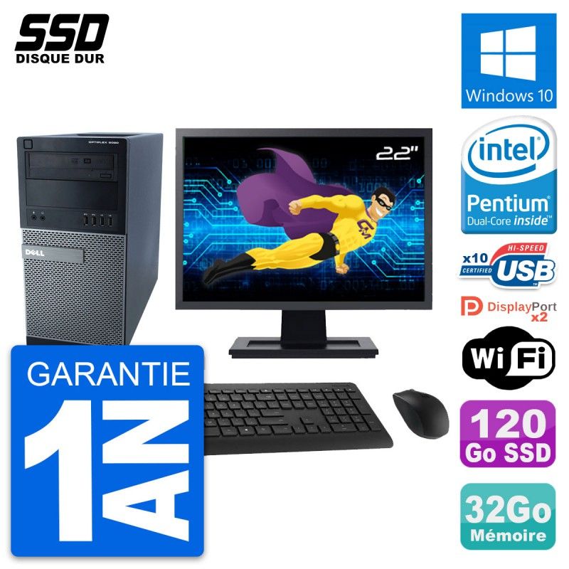 Dell Optiplex 9020 Desktop PC - 22" Screen, Pentium G3220, 32GB RAM, 120GB SSD, Windows 10, WiFi