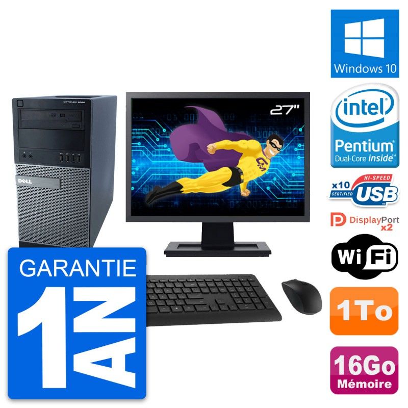 Computadora de escritorio Dell Optiplex 9020, pantalla de 27'', procesador Intel Pentium G3220, 16 GB de RAM, disco duro de 1 TB, Windows 10, WiFi