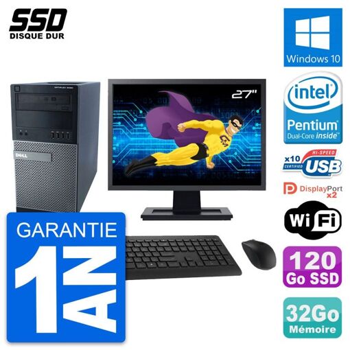 Dell Optiplex 9020 Desktop PC - 27" Screen, Pentium G3220, 32GB RAM, 120GB SSD, Windows 10, WiFi