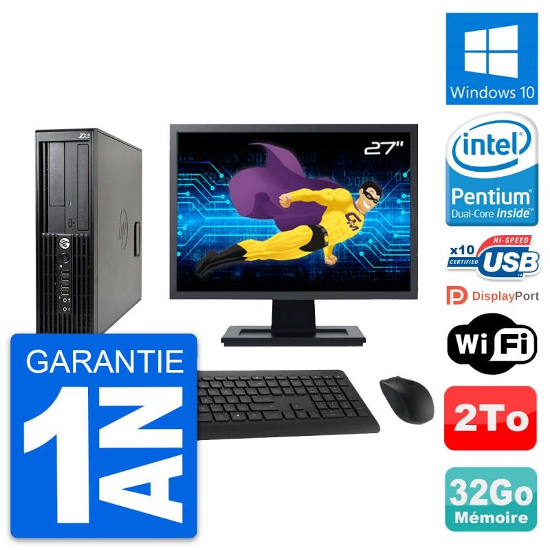 HP Z210 SFF Desktop Computer - 27" Screen, Intel Pentium G630, 32GB RAM, 2TB HDD, Windows 10, WiFi