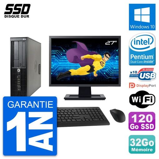 Computadora de escritorio HP Z210 SFF - Pantalla de 27", Procesador Intel Pentium G630, 32 GB de RAM, 120 GB SSD, Windows 10, WiFi