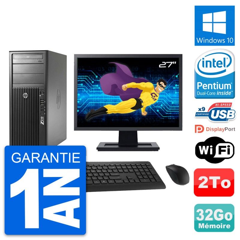 HP Z210 Workstation PC - 27" Screen, Intel G630, 32GB RAM, 2TB Hard Drive, Windows 10, WiFi