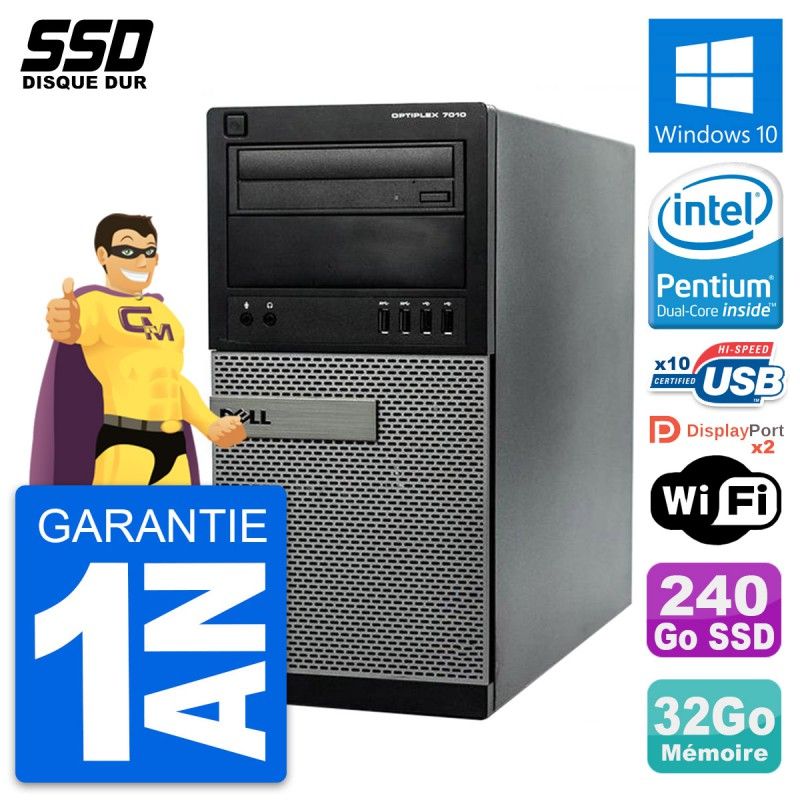 Dell OptiPlex 7010 Desktop Computer - Intel Pentium G2020, 32GB RAM, 240GB SSD, Windows 10